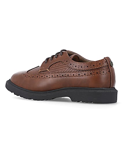 360 degree animation of product Boys brown Pu lace up brogue shoes frame-5