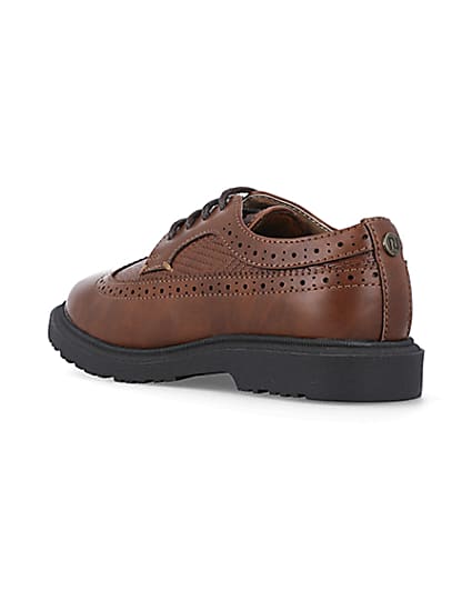 360 degree animation of product Boys brown Pu lace up brogue shoes frame-6