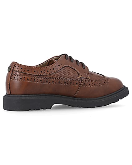 360 degree animation of product Boys brown Pu lace up brogue shoes frame-13