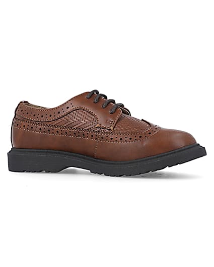 360 degree animation of product Boys brown Pu lace up brogue shoes frame-16