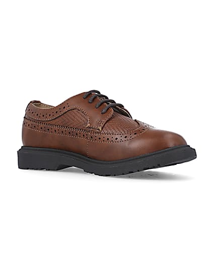 360 degree animation of product Boys brown Pu lace up brogue shoes frame-17