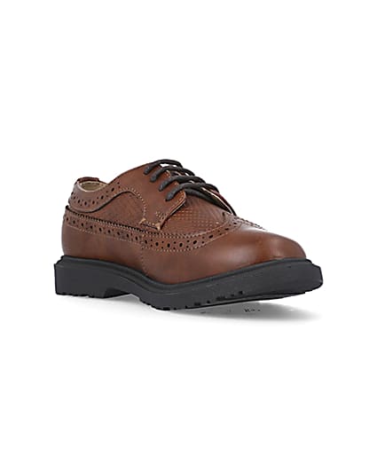 360 degree animation of product Boys brown Pu lace up brogue shoes frame-18