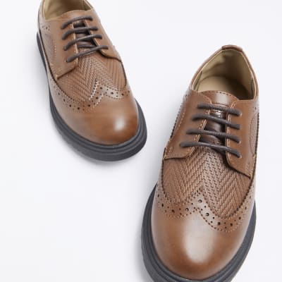 Boys brown Pu lace up brogue shoes