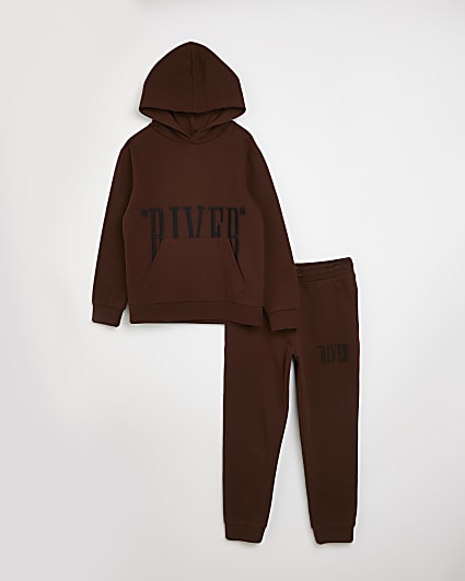Boys brown RI hoodie and jogger outfit