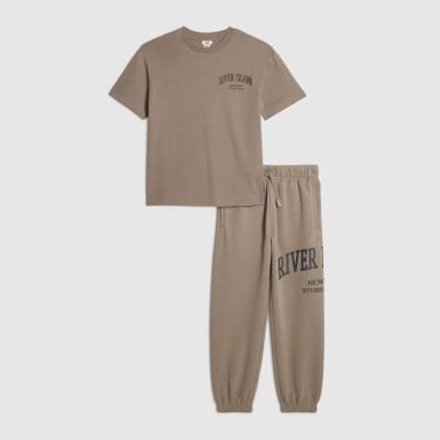 Boys Brown RI T-Shirt And Joggers Set