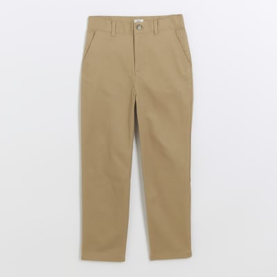 Boys brown stretch chino trousers | River Island