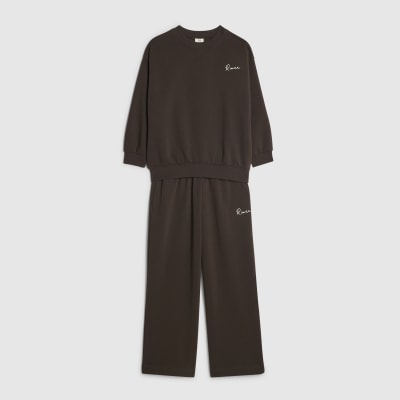 Boys Brown Sweatshirt & Wide Leg Joggers Set