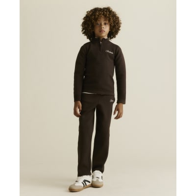 Boys Brown Textured Top & Trousers Set