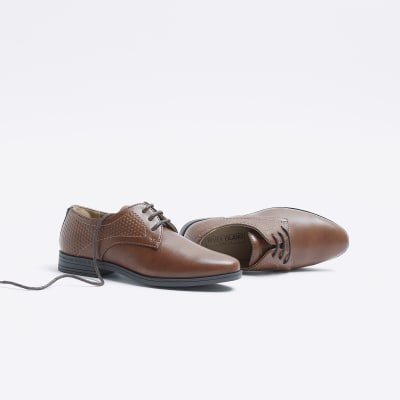 Boys Brown wide fit embossed shoes