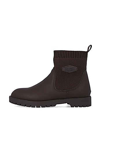360 degree animation of product Boys Brown wide fit Knitted Boots frame-3