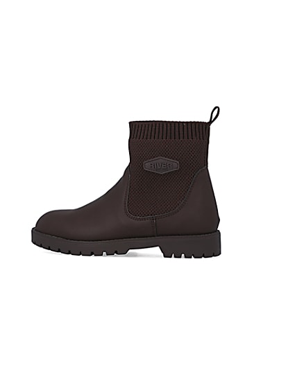360 degree animation of product Boys Brown wide fit Knitted Boots frame-4