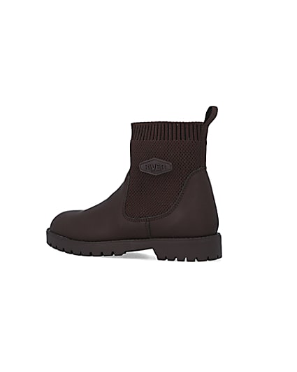 360 degree animation of product Boys Brown wide fit Knitted Boots frame-5