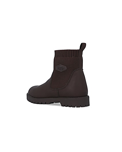 360 degree animation of product Boys Brown wide fit Knitted Boots frame-6