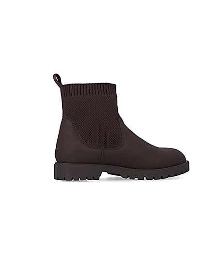 360 degree animation of product Boys Brown wide fit Knitted Boots frame-14