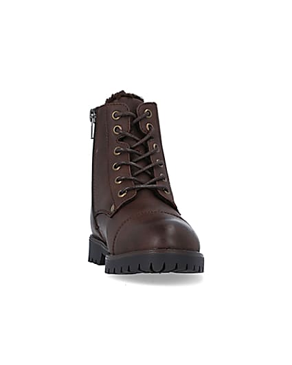 360 degree animation of product Boys Brown wide fit Pu Borg lined Boots frame-20