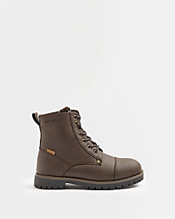 Boys Brown wide fit Pu Borg lined Boots