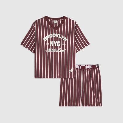 Boys Burgundy Stripe Pyjamas Set