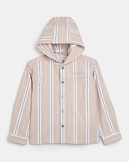 Boys coral striped hooded shacket
