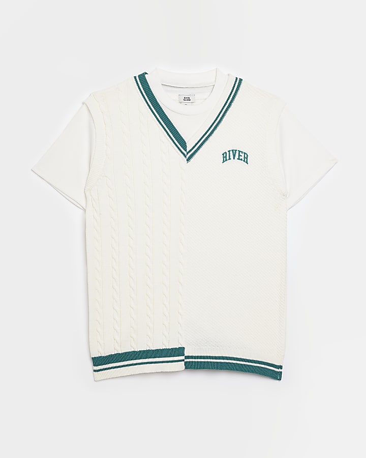 Boys Cream Knitted Vest Hybrid t-shirt