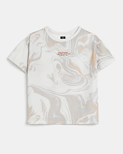 Boys cream marble print t-shirt
