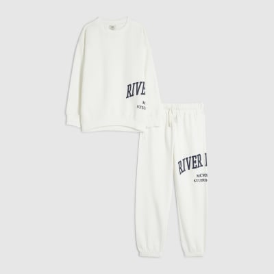 Boys Cream RI Sweatshirt And Joggers Set