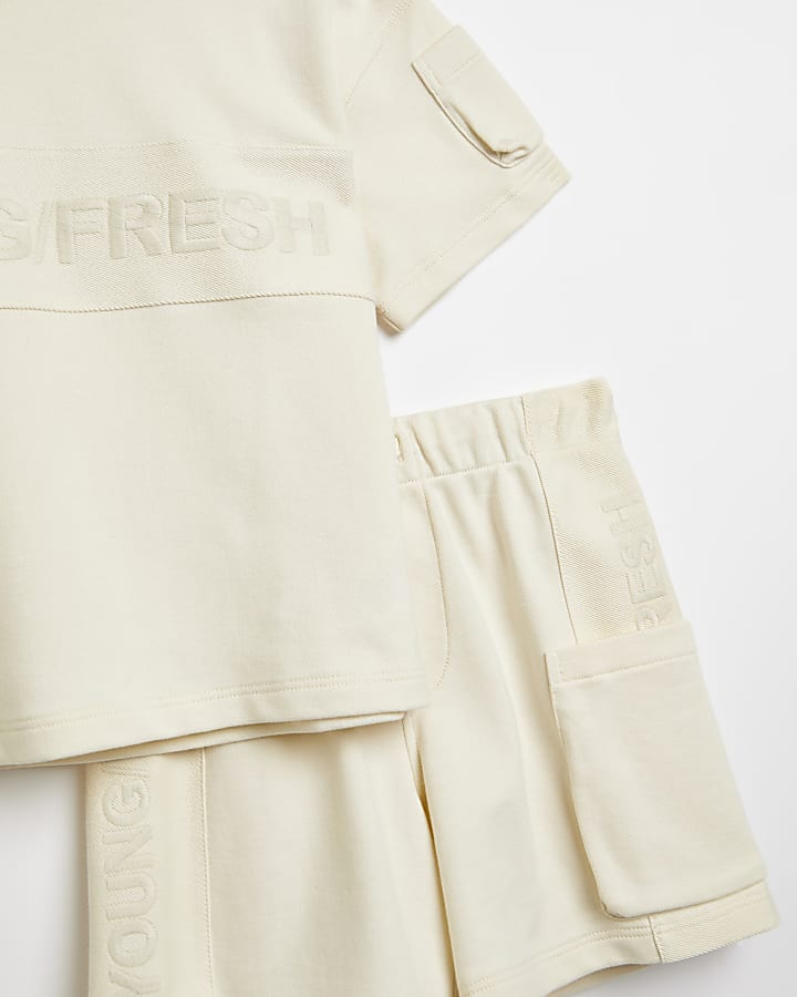 Boys cream 'Young/Fresh' t-shirt outfit