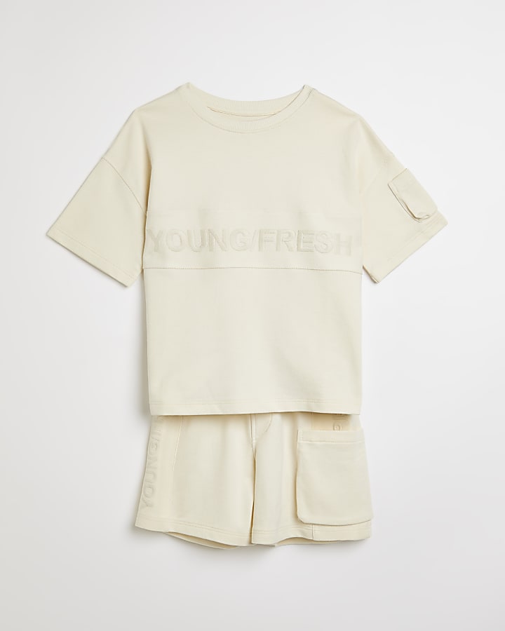 Boys cream 'Young/Fresh' t-shirt outfit