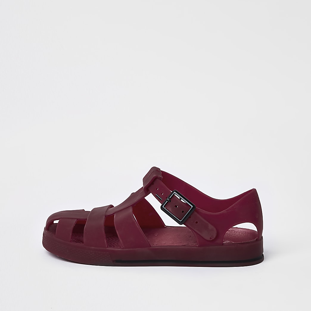 Boys dark red jelly cage sandals | River Island