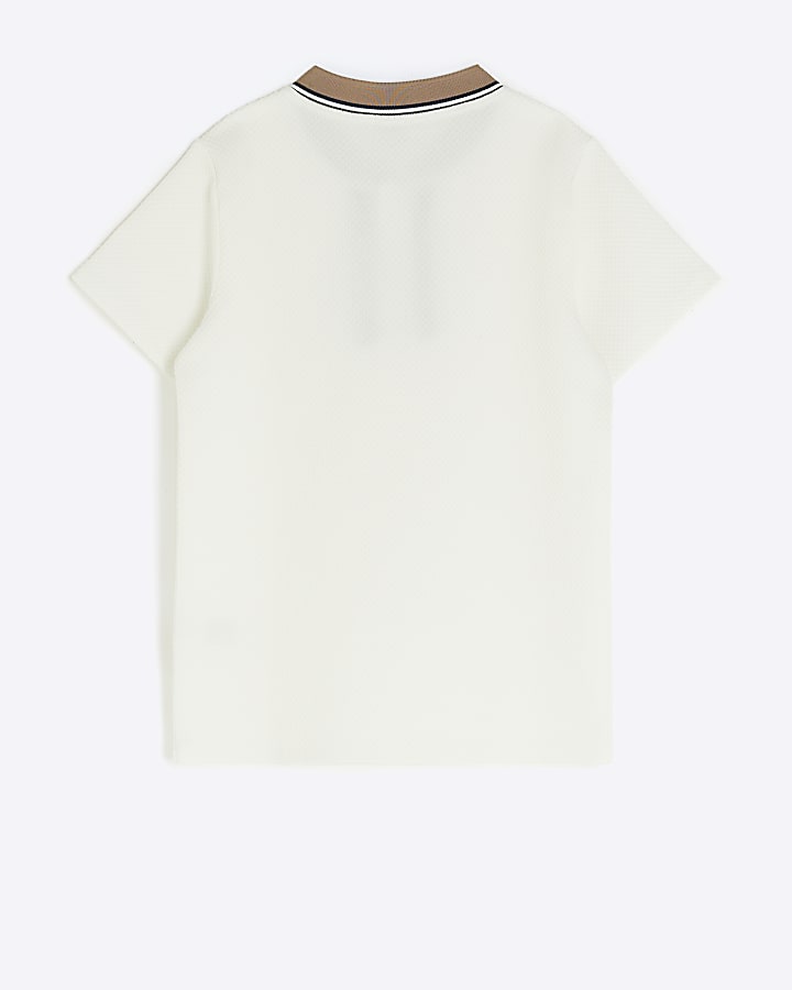 Boys Ecru Baseball Collar Polo Shirt | River Island