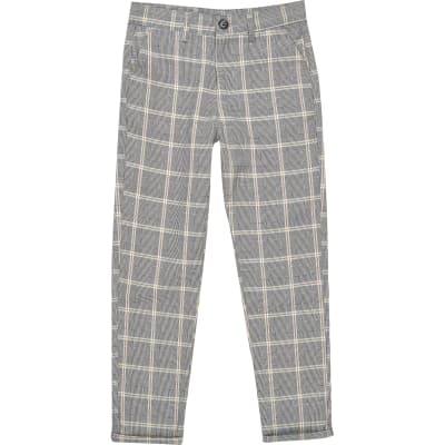 Boys ecru check smart trousers | River Island