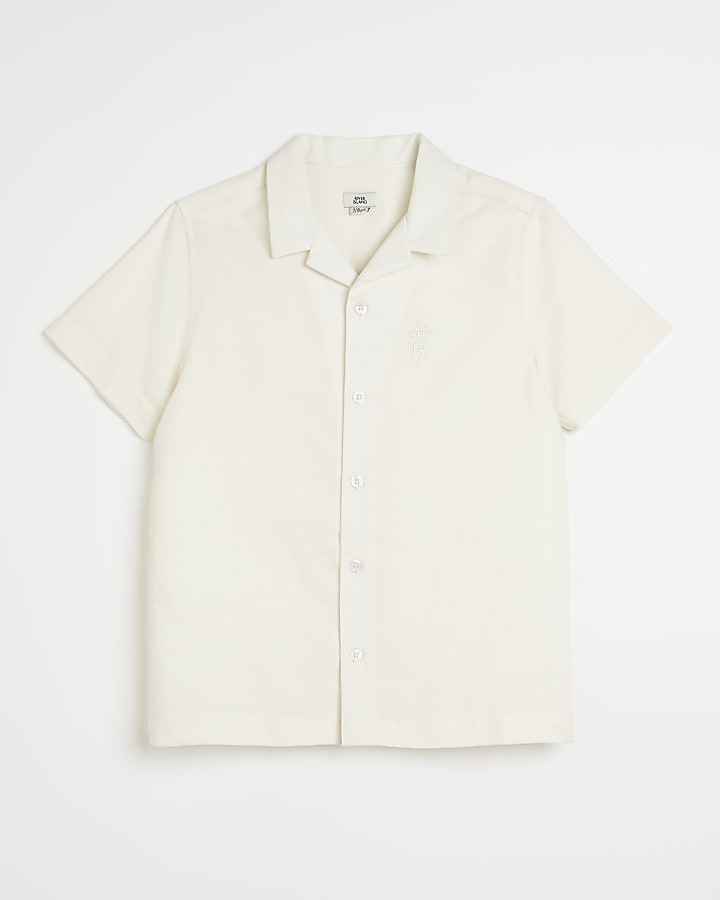 Mini boys ecru textured short sleeve shirt River Island Boys Clothing Shirts Short sleeved Shirts 