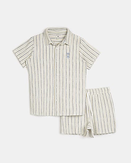 Boys ecru stripe shirt and shorts outfit