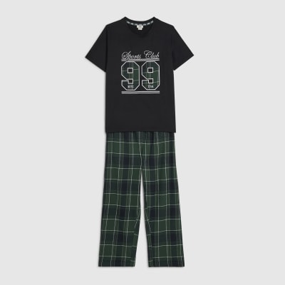 Boys Green 99 Graphic Check Pyjamas Set