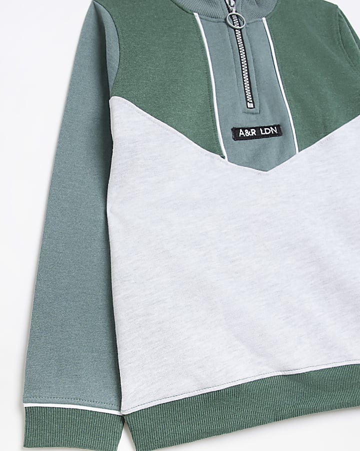 Boys Green Colour block Half Zip Sweatshirt