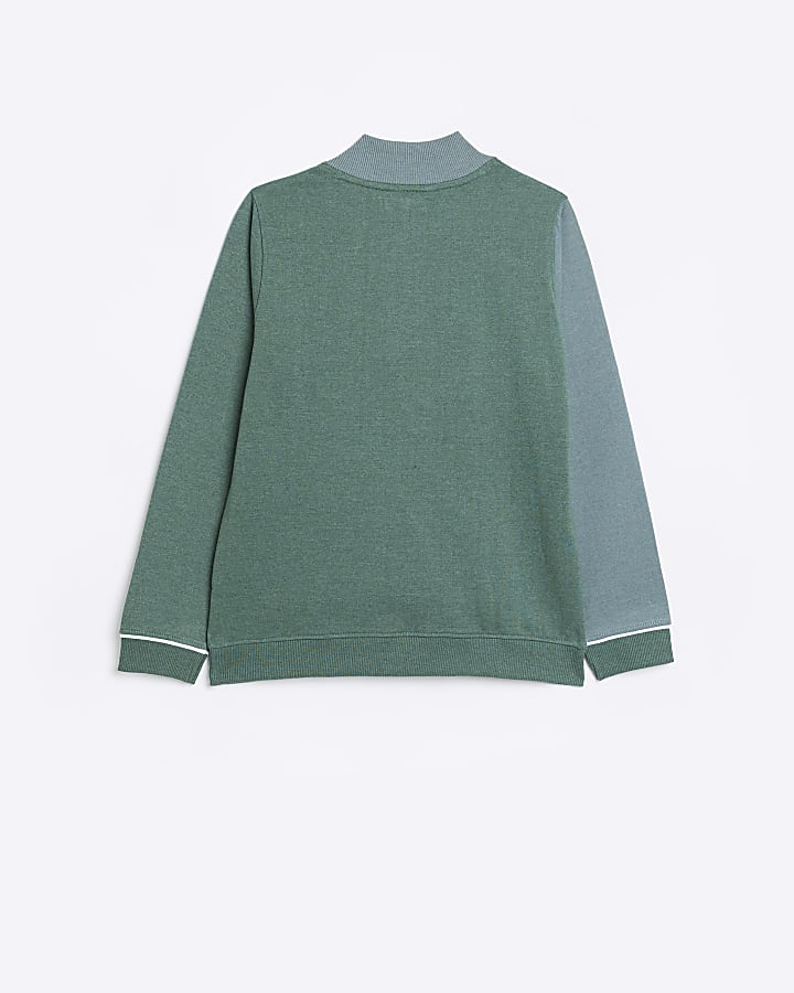 Boys Green Colour block Half Zip Sweatshirt