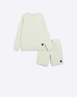 Boys Green Crew Neck Sweatshirt and Short Set
