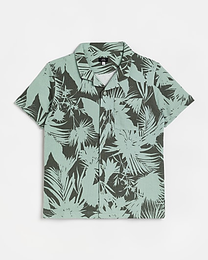 Boys green palm print short sleeve shirt
