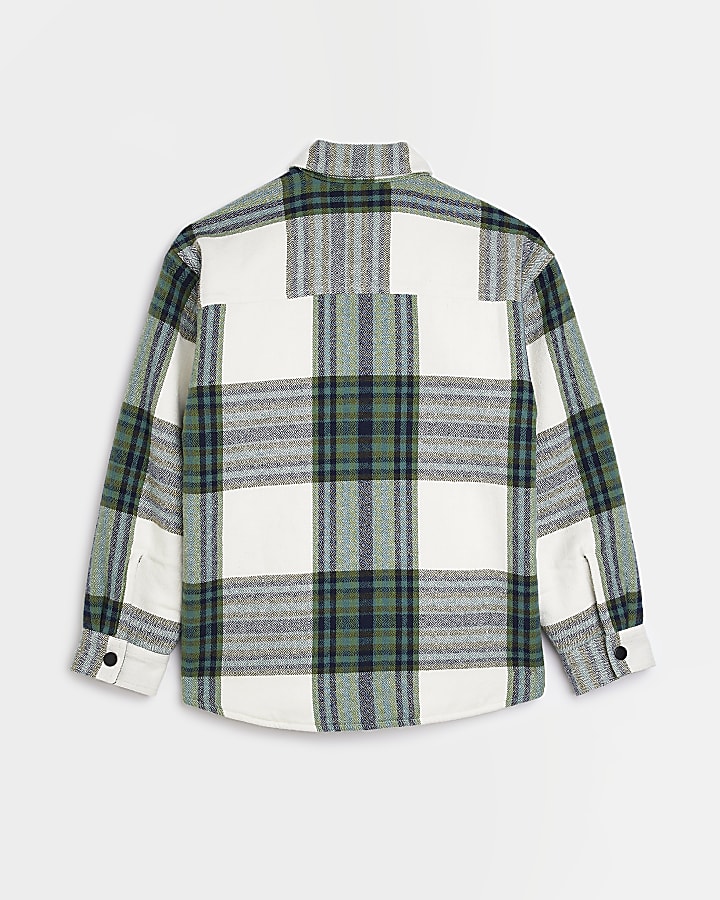Boys Green Quilted Check Shacket