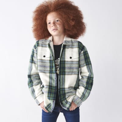 Boys Green Quilted Check Shacket River Island