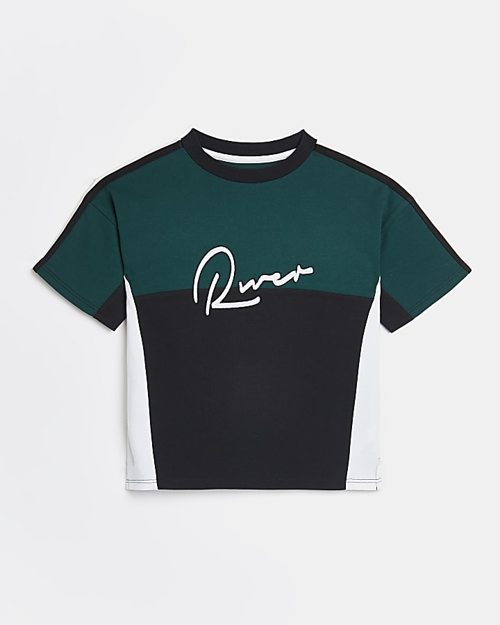 Boys green River colour block t-shirt