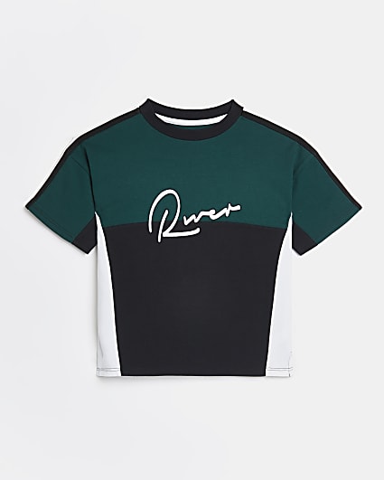 Boys green River colour block t-shirt