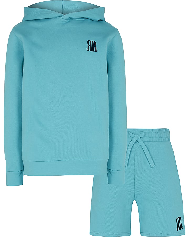 Boys green RR hoodie and shorts set