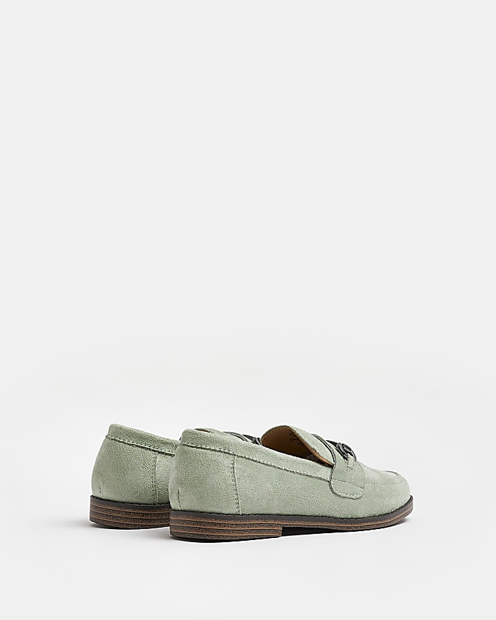 Boys green snaffle suedette loafers