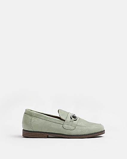 Boys green snaffle suedette loafers