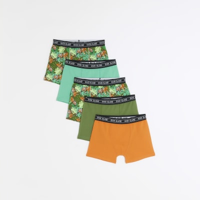 Boys green tiger print boxers 5 pack River Island