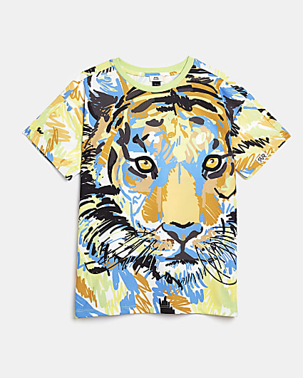 Boys green tiger print t-shirt