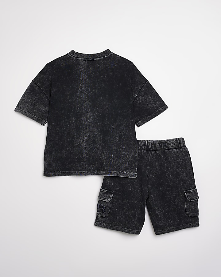 Boys grey acid wash t-shirt and shorts set