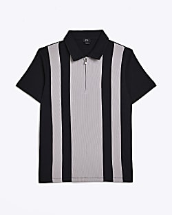 Boys Grey Blocked Stripe Polo Shirt