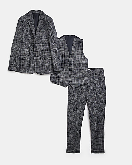 Boys grey check 3 piece suit outfit