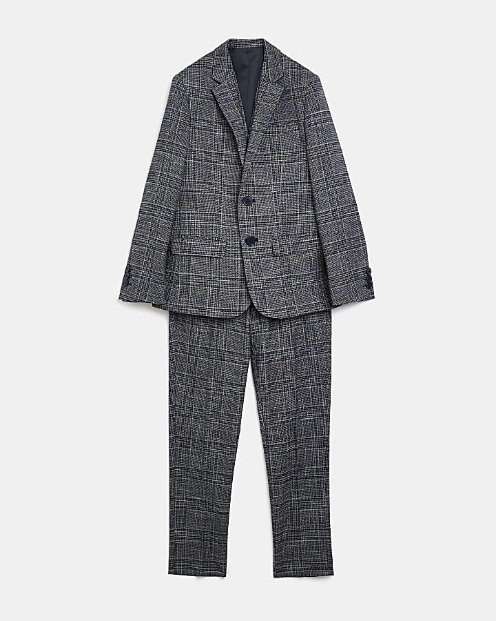 Boys grey check 3 piece suit outfit